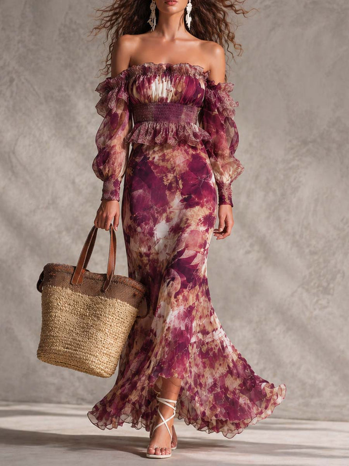 Camille™ | Floral Off-Shoulder Chiffon Maxi Dress