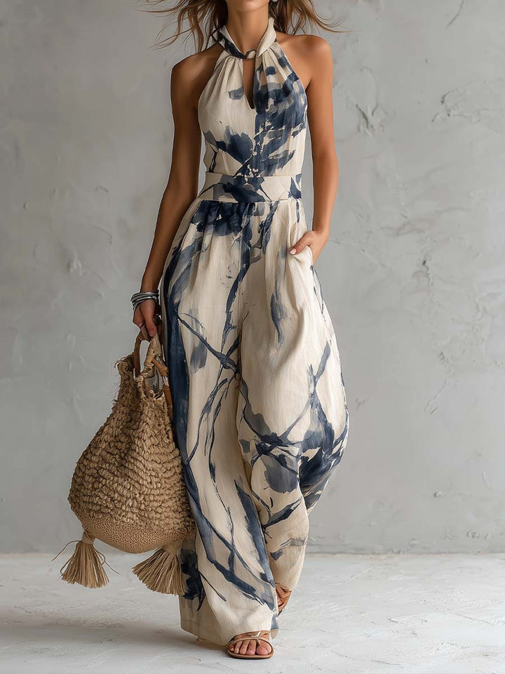 Juno™ | Ink-Wash Halter Wide-Leg Jumpsuit