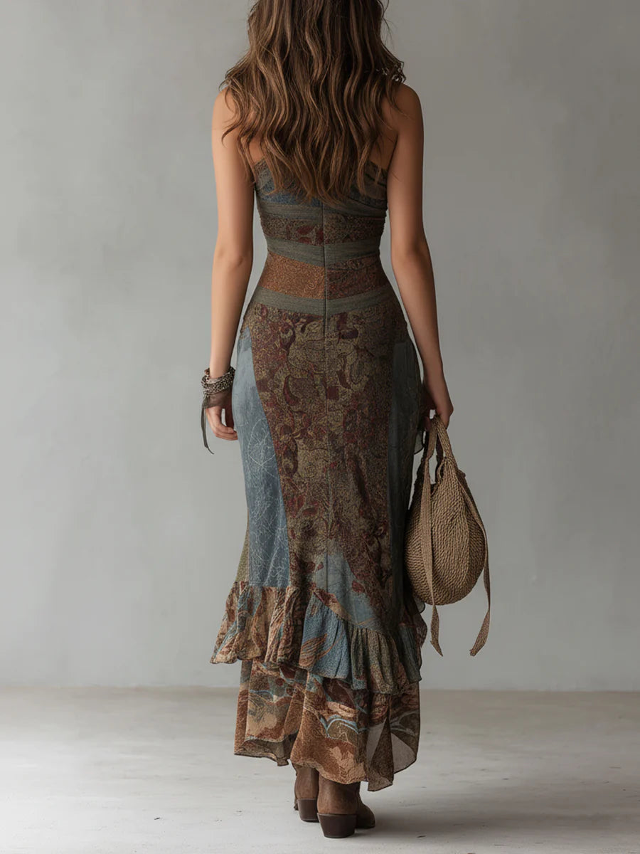 Soraya™ | Ethnic-Print One-Shoulder High-Slit Maxi Dress