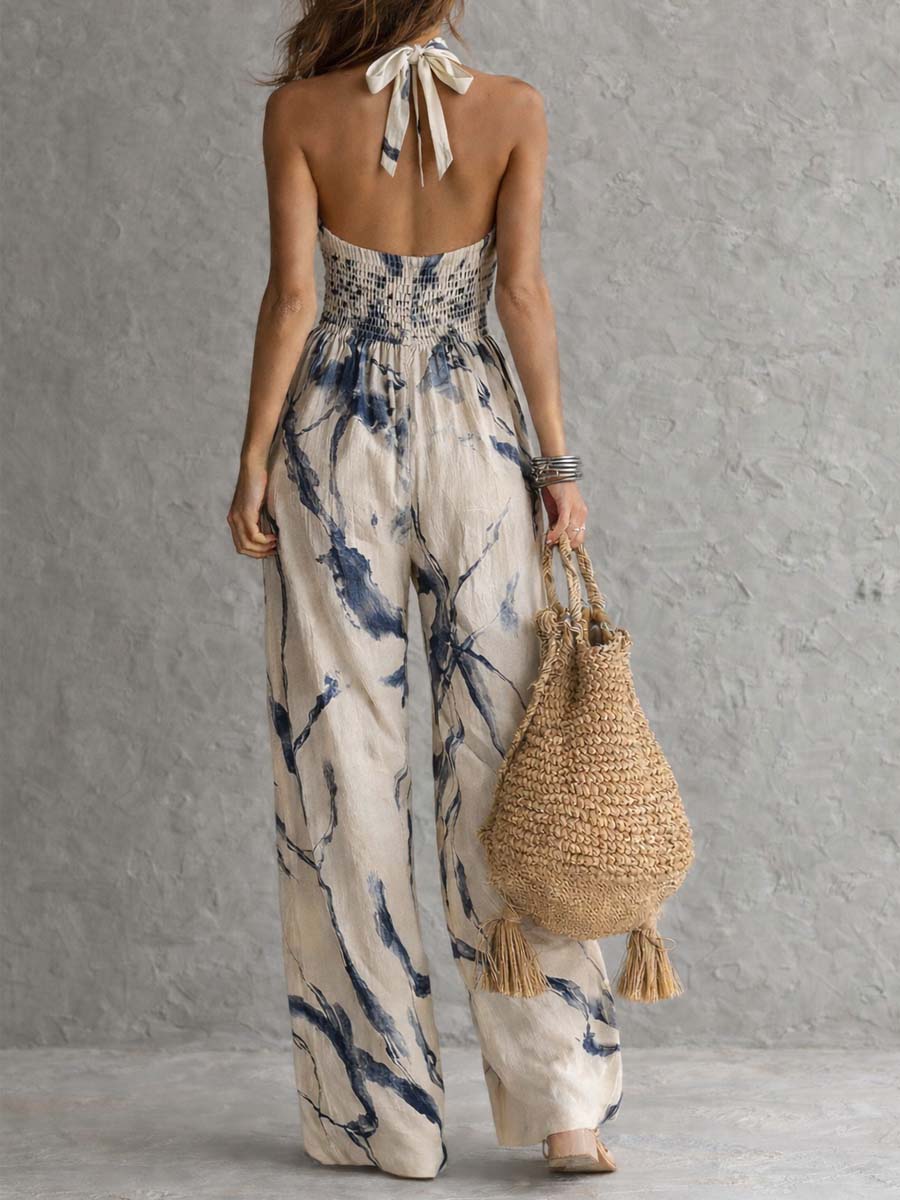 Juno™ | Ink-Wash Halter Wide-Leg Jumpsuit