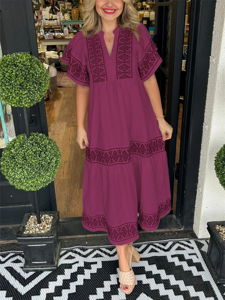 Flowing boho dress with V-neck