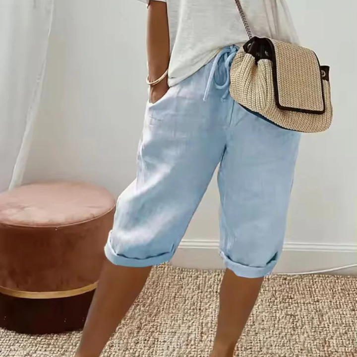 Fenley | Linen Drawstring Capri Shorts
