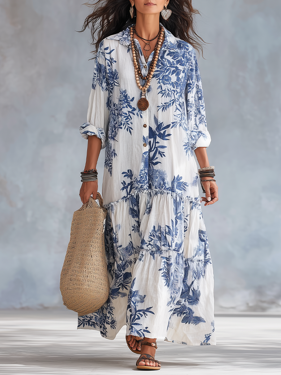 White & Blue Floral / 3XL
