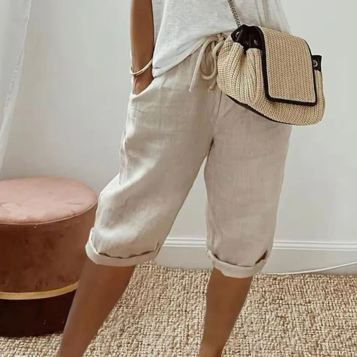 Fenley | Linen Drawstring Capri Shorts