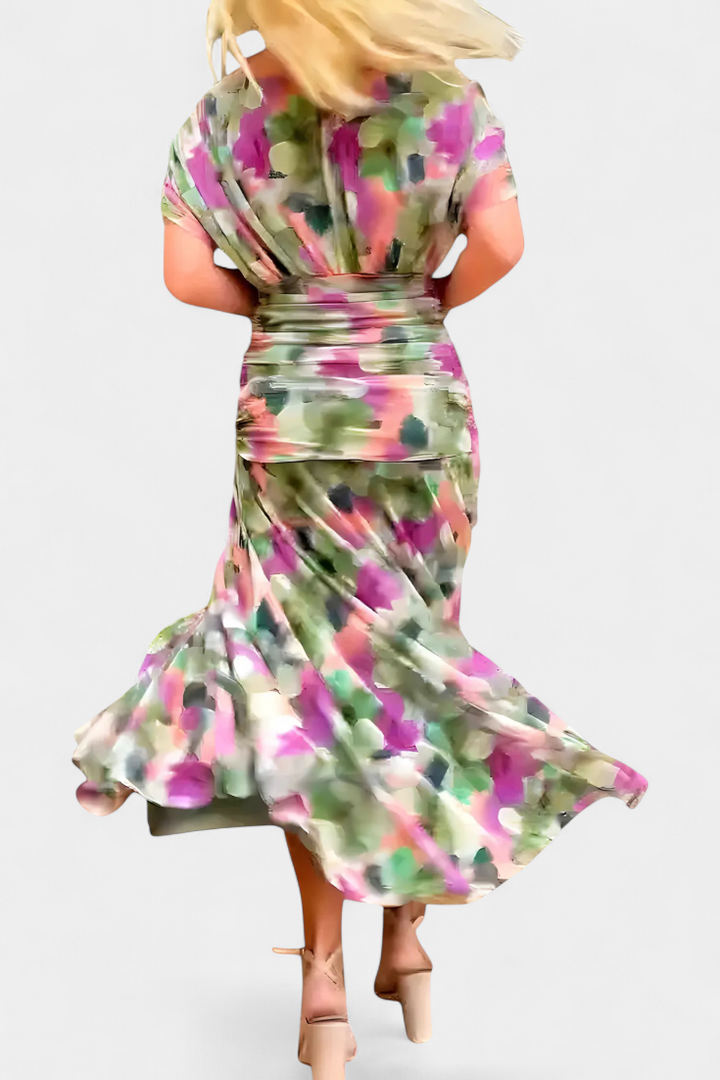 Rosalina | Long Floral V Neck Dress