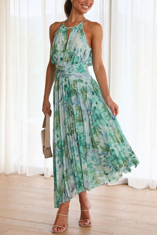 Elegant pleated floral midi dress