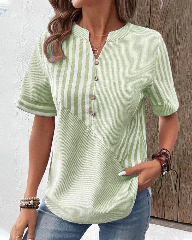 Amelie | Striped Notch-Neck Flare-Sleeve Blouse