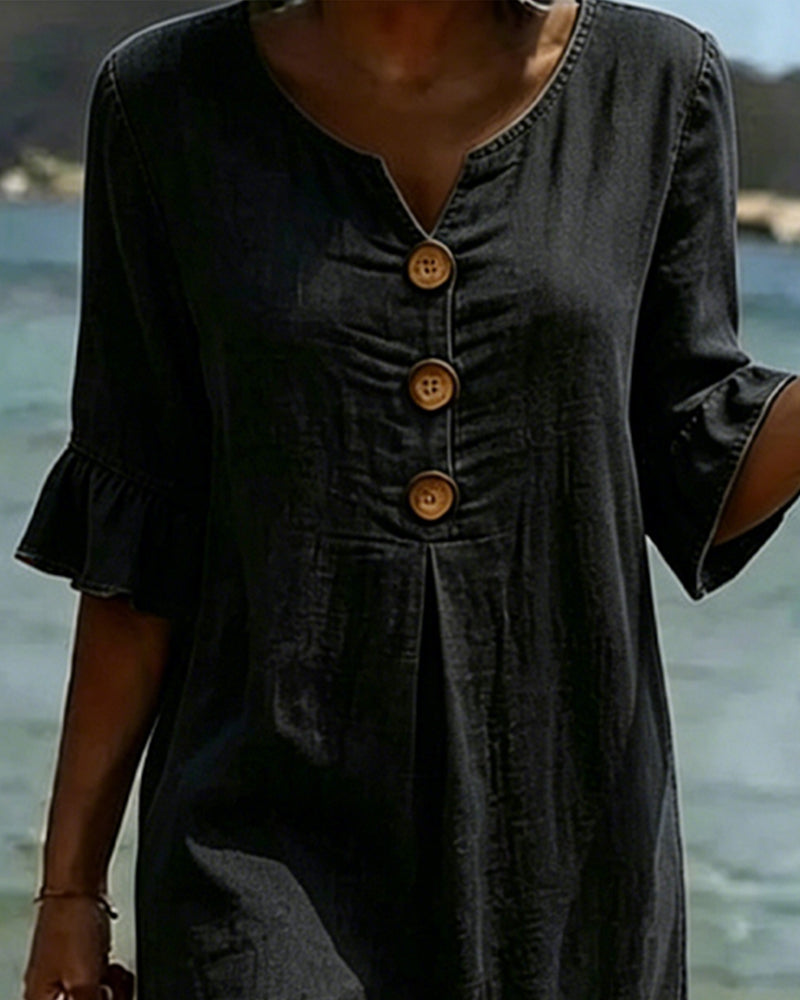 Edwina | Ruffle Sleeve Denim Dress