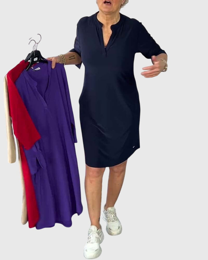 Helena | Solid V-Neck Dress