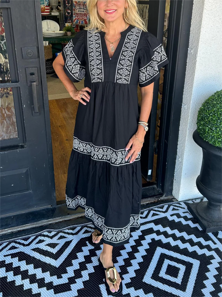 Flowing boho dress with V-neck