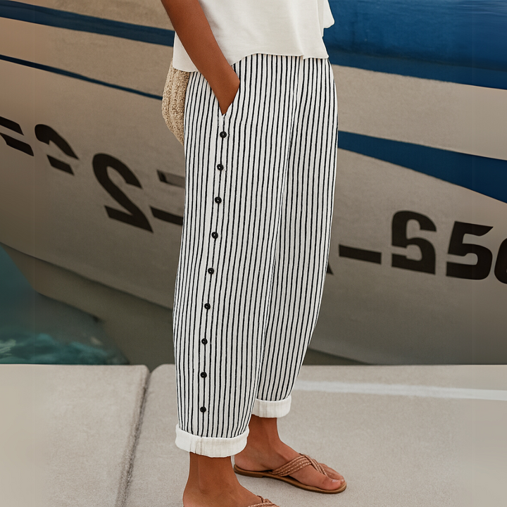 Stella | Striped Button Trousers