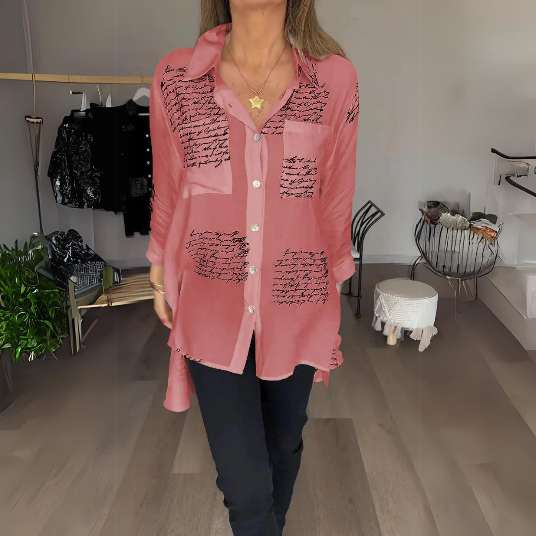 Ella | Script Detail Button-Up Blouse