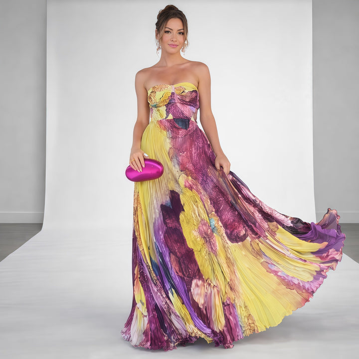 Eleanor | Pleated Strapless Maxi Dress