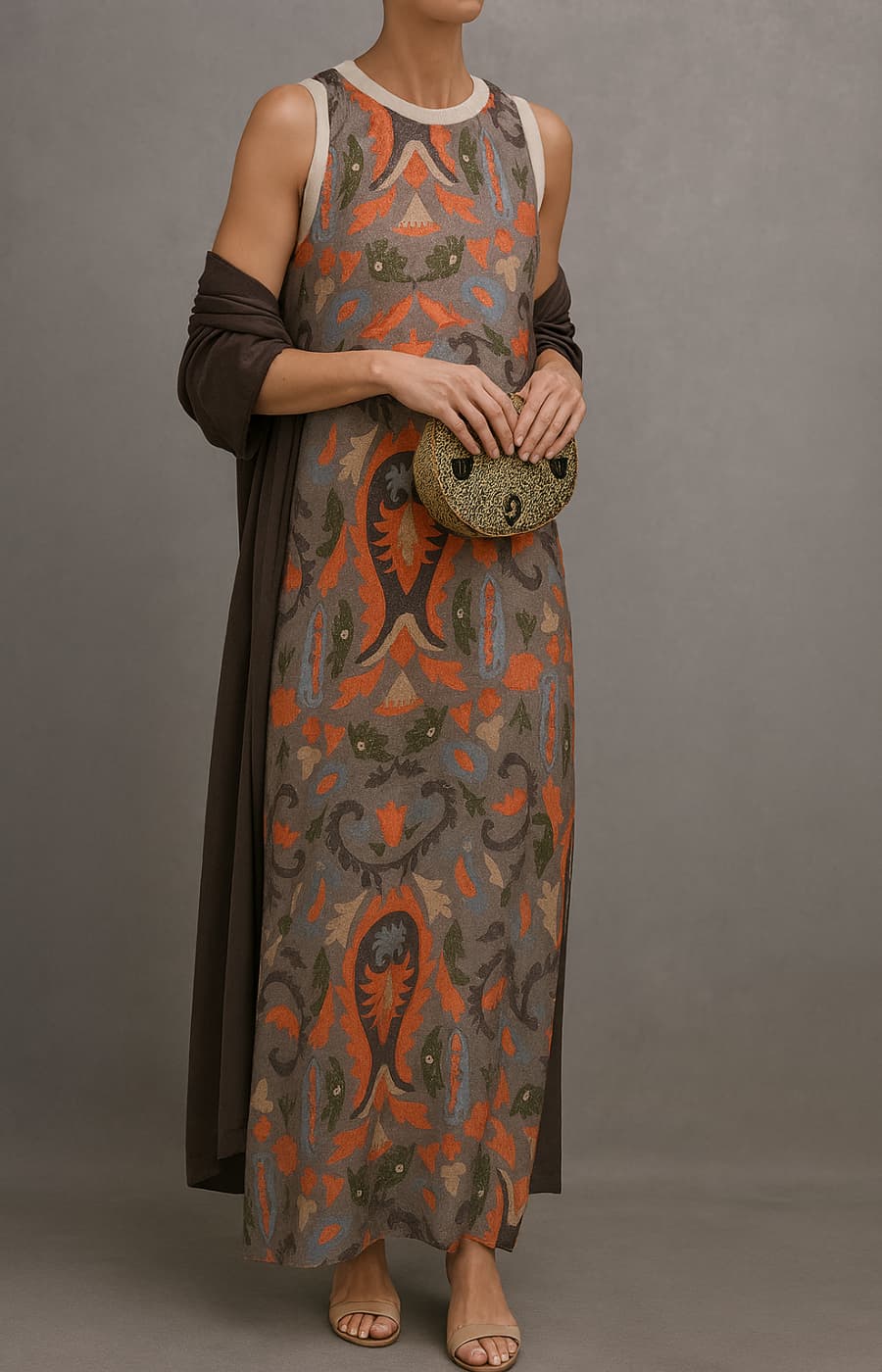 Elina | Printed Maxi Dress & Vest Set