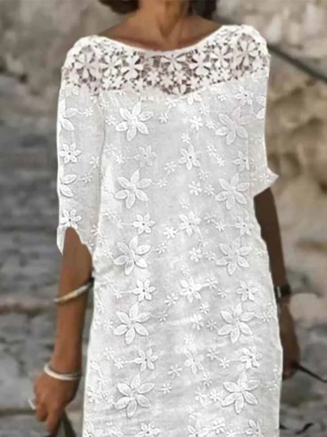 Women's Floral Lace 3/4 Sleeve Casual Shift Dress
