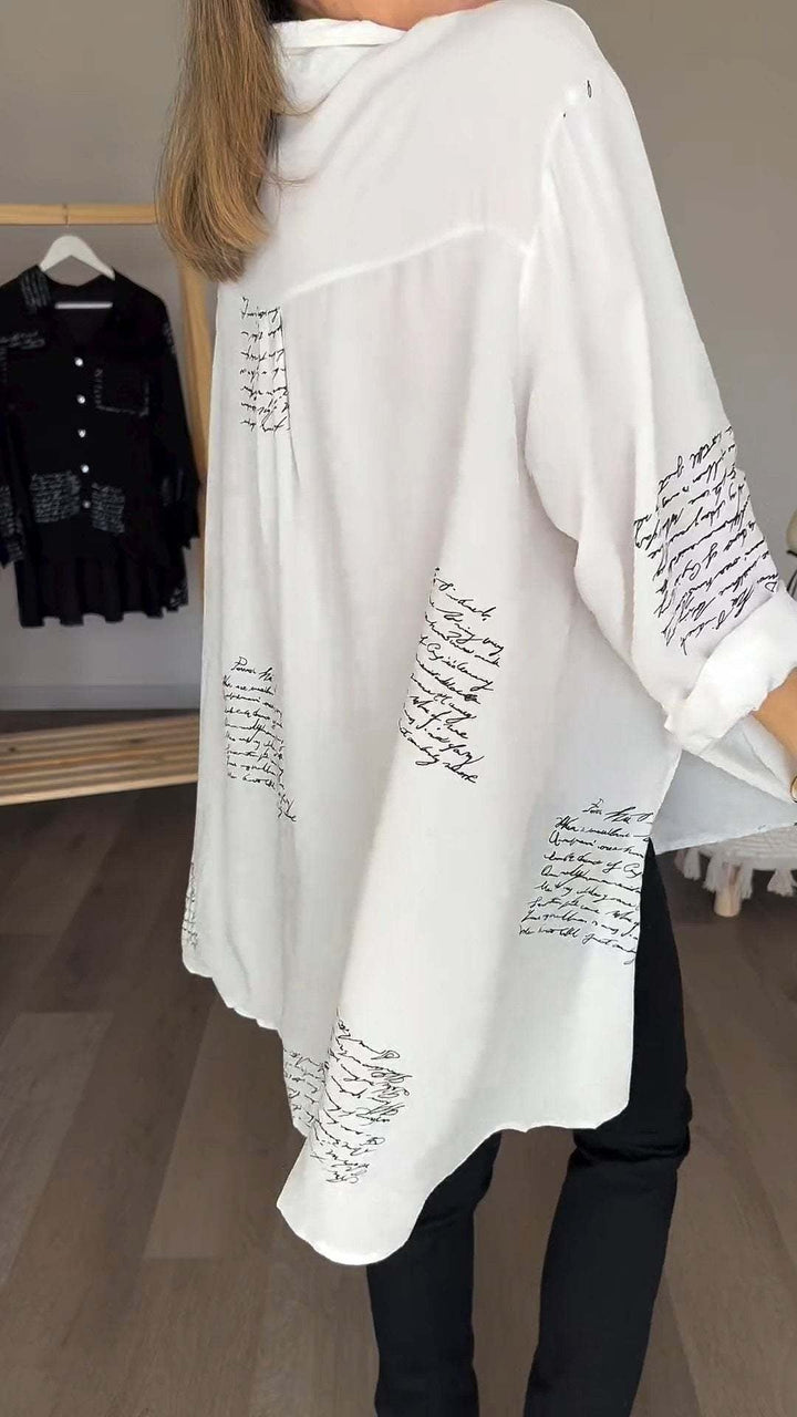 Ella | Script Detail Button-Up Blouse