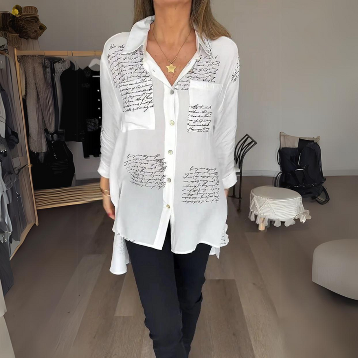 Ella | Script Detail Button-Up Blouse