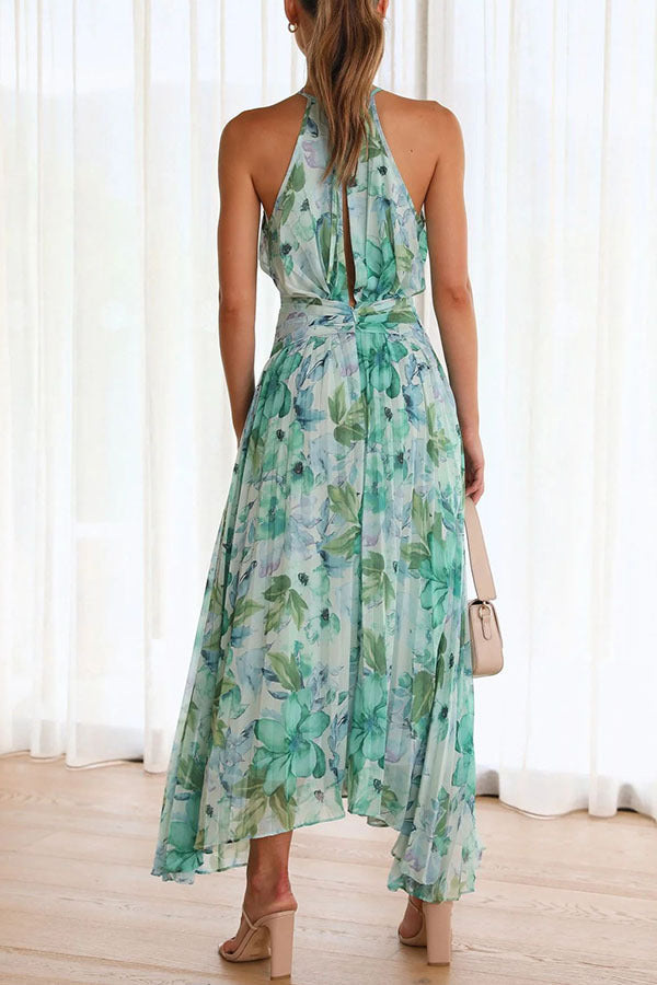 Elegant pleated floral midi dress