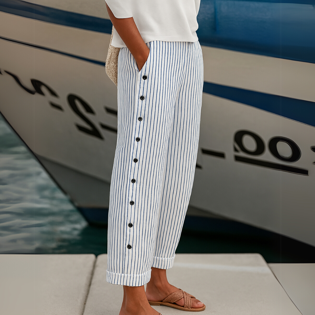 Stella | Striped Button Trousers
