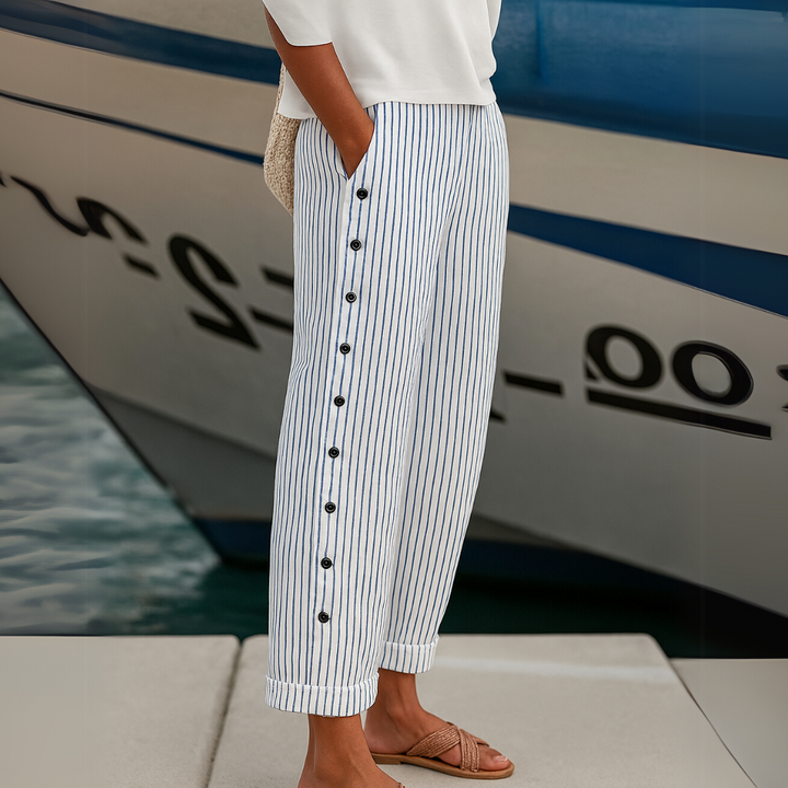 Stella | Striped Button Trousers
