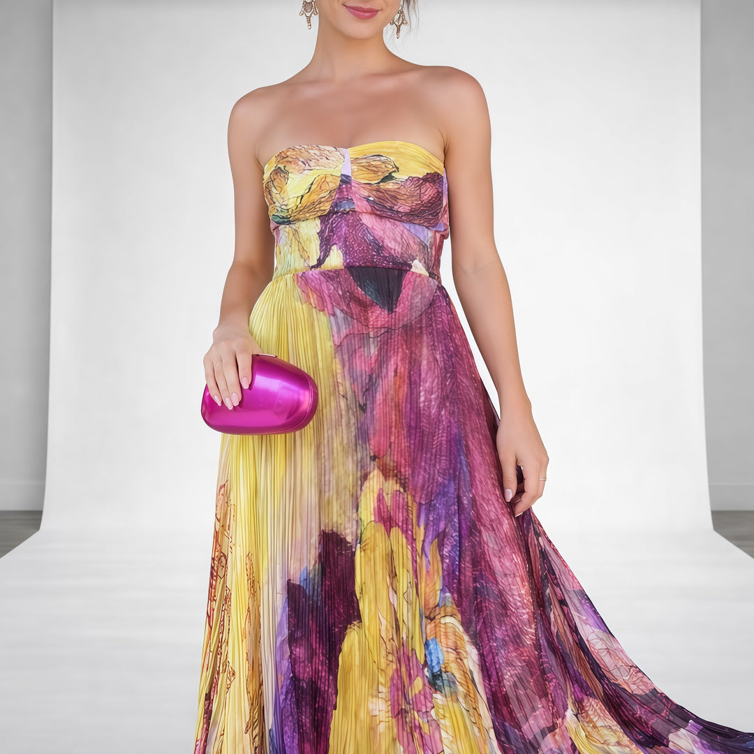 Eleanor | Pleated Strapless Maxi Dress
