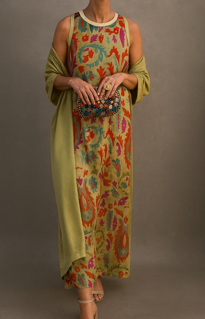 Elina | Printed Maxi Dress & Vest Set