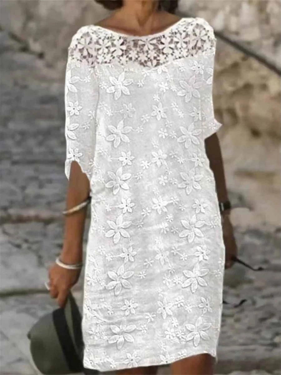 Women's Floral Lace 3/4 Sleeve Casual Shift Dress