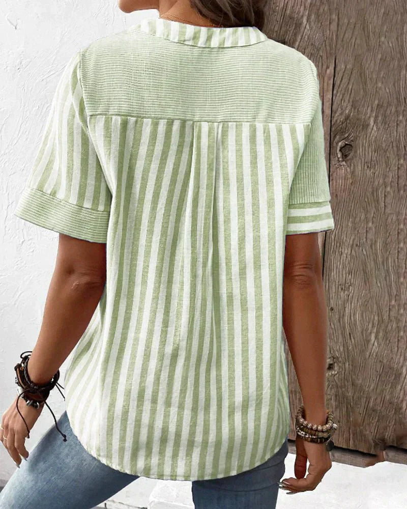 Amelie | Striped Notch-Neck Flare-Sleeve Blouse