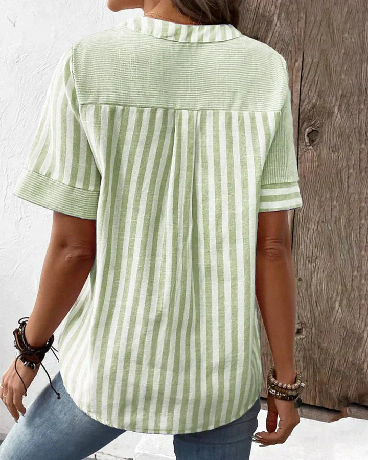 Amelie | Striped Notch-Neck Flare-Sleeve Blouse