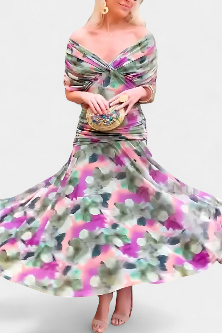 Rosalina | Long Floral V Neck Dress