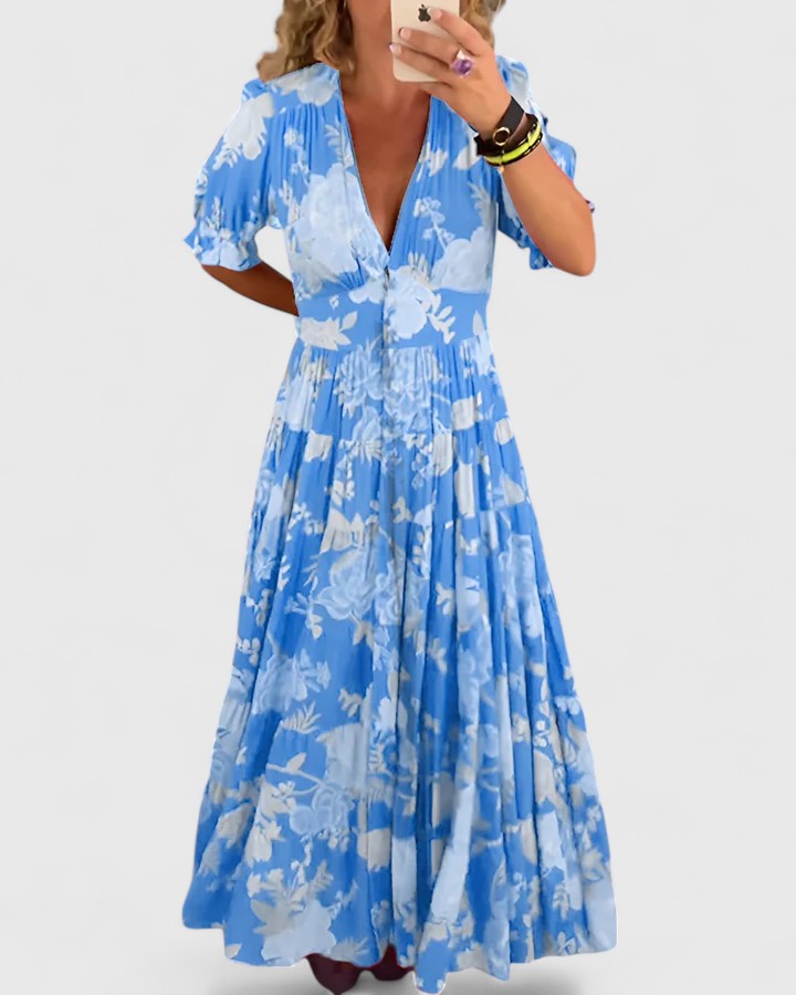 Gaia | Elegant Floral V-Neck Dress
