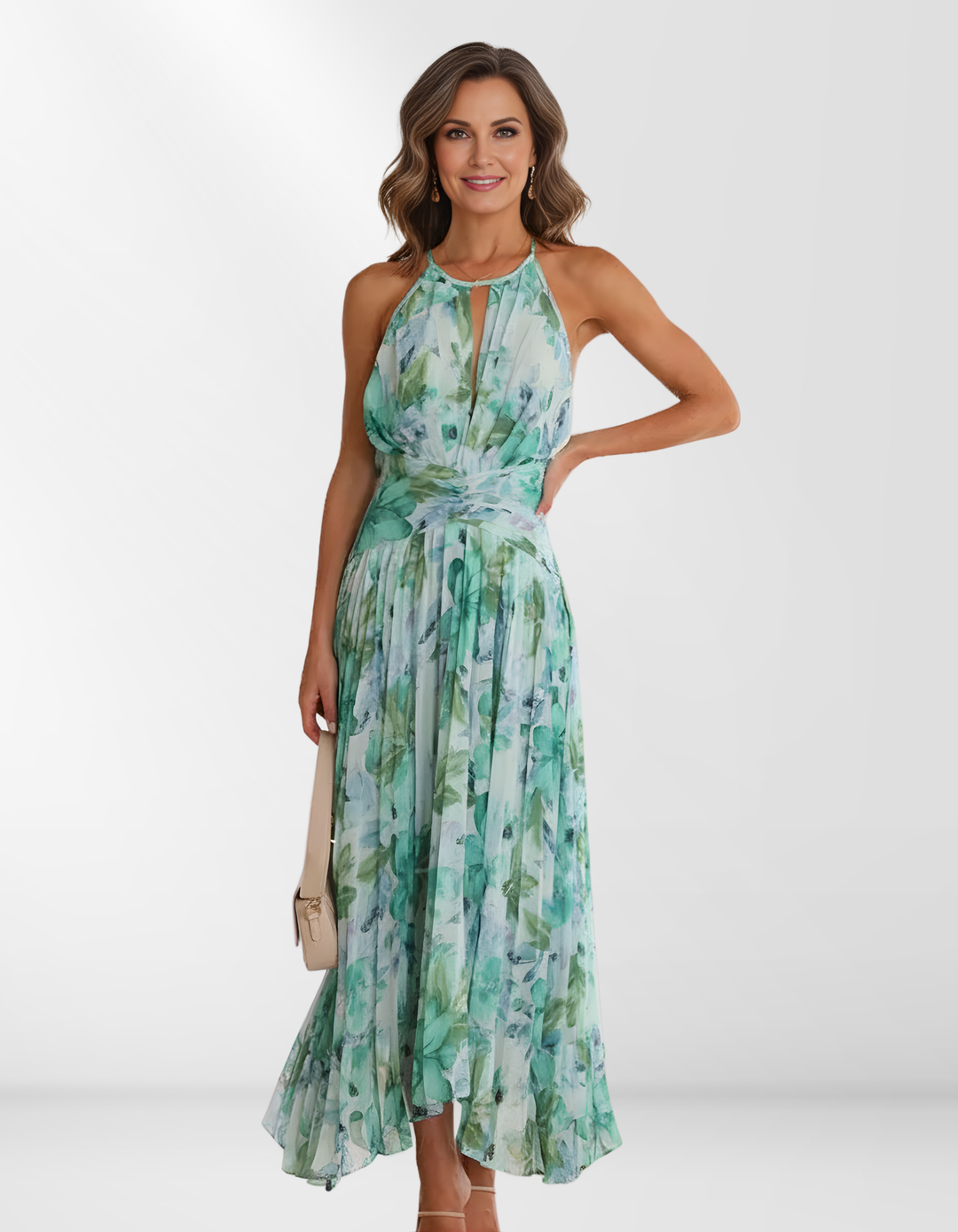 Elegant pleated floral midi dress