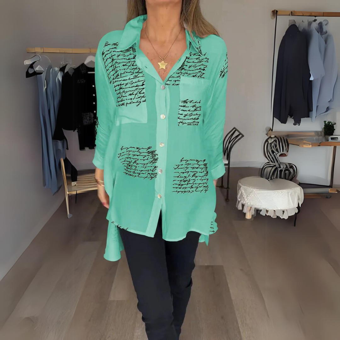Ella | Script Detail Button-Up Blouse