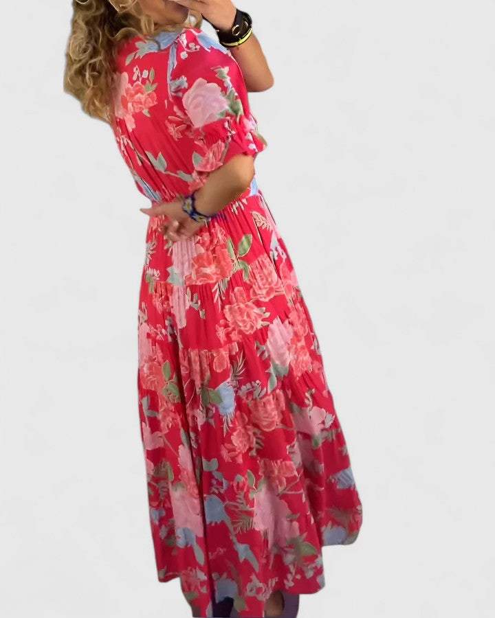 Gaia | Elegant Floral V-Neck Dress