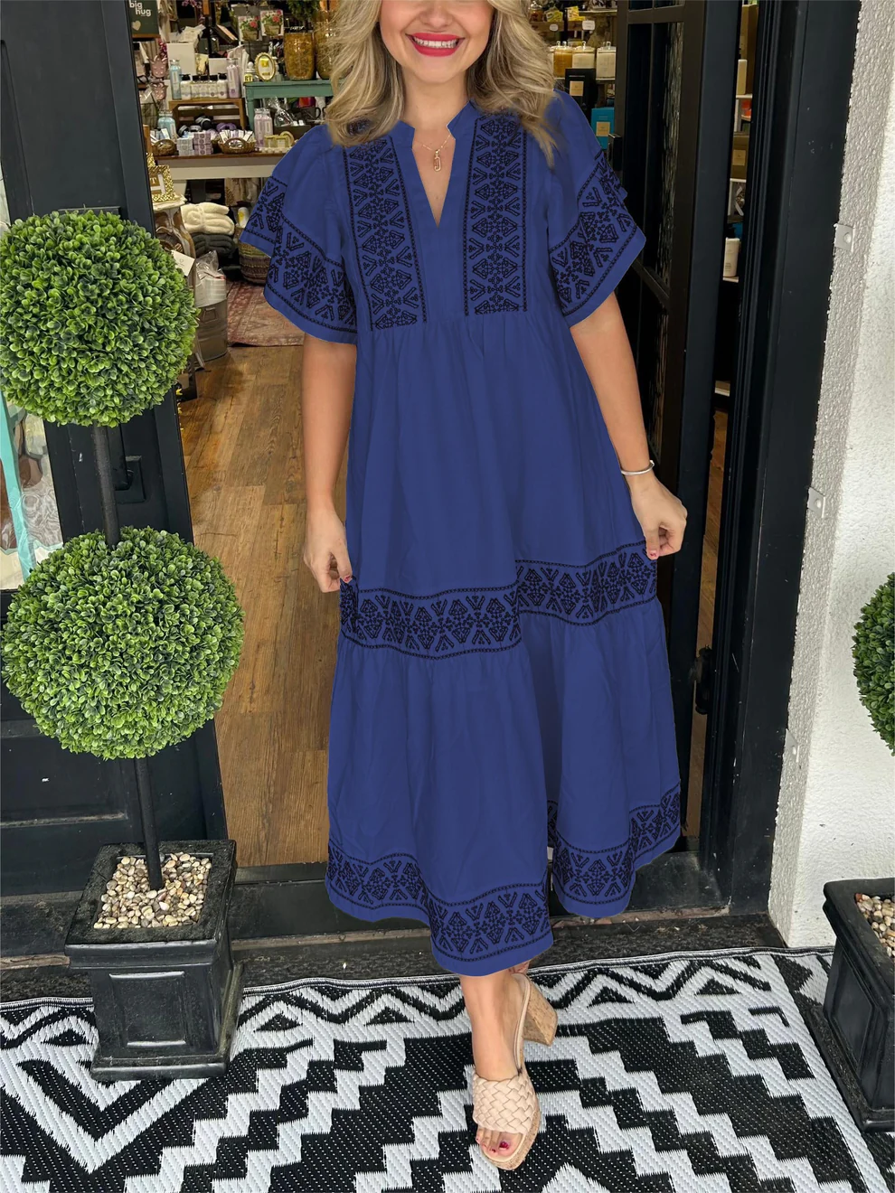 Flowing boho dress with V-neck