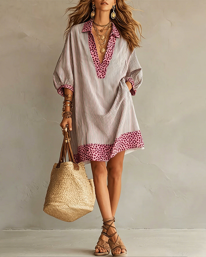 Sienna | Leopard Trim Shirt Dress
