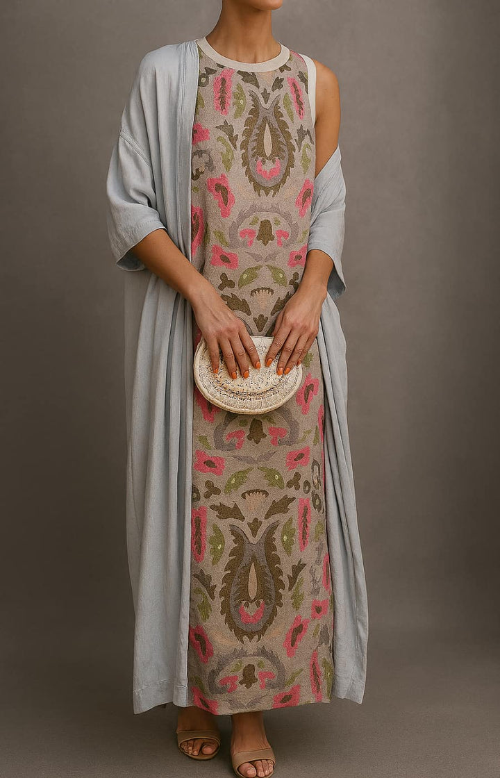 Elina | Printed Maxi Dress & Vest Set