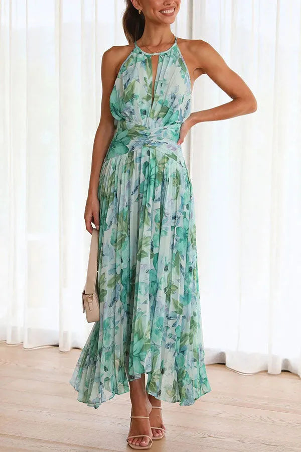 Elegant pleated floral midi dress