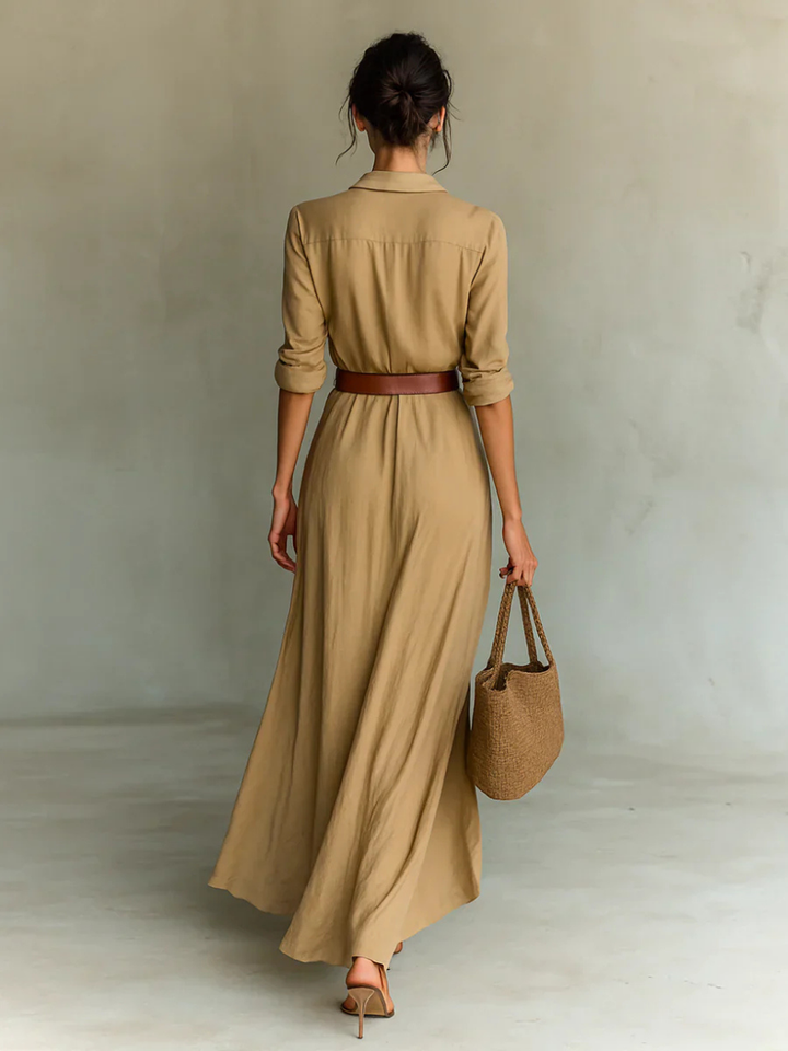Elise | Belted Shirt Maxi Dress