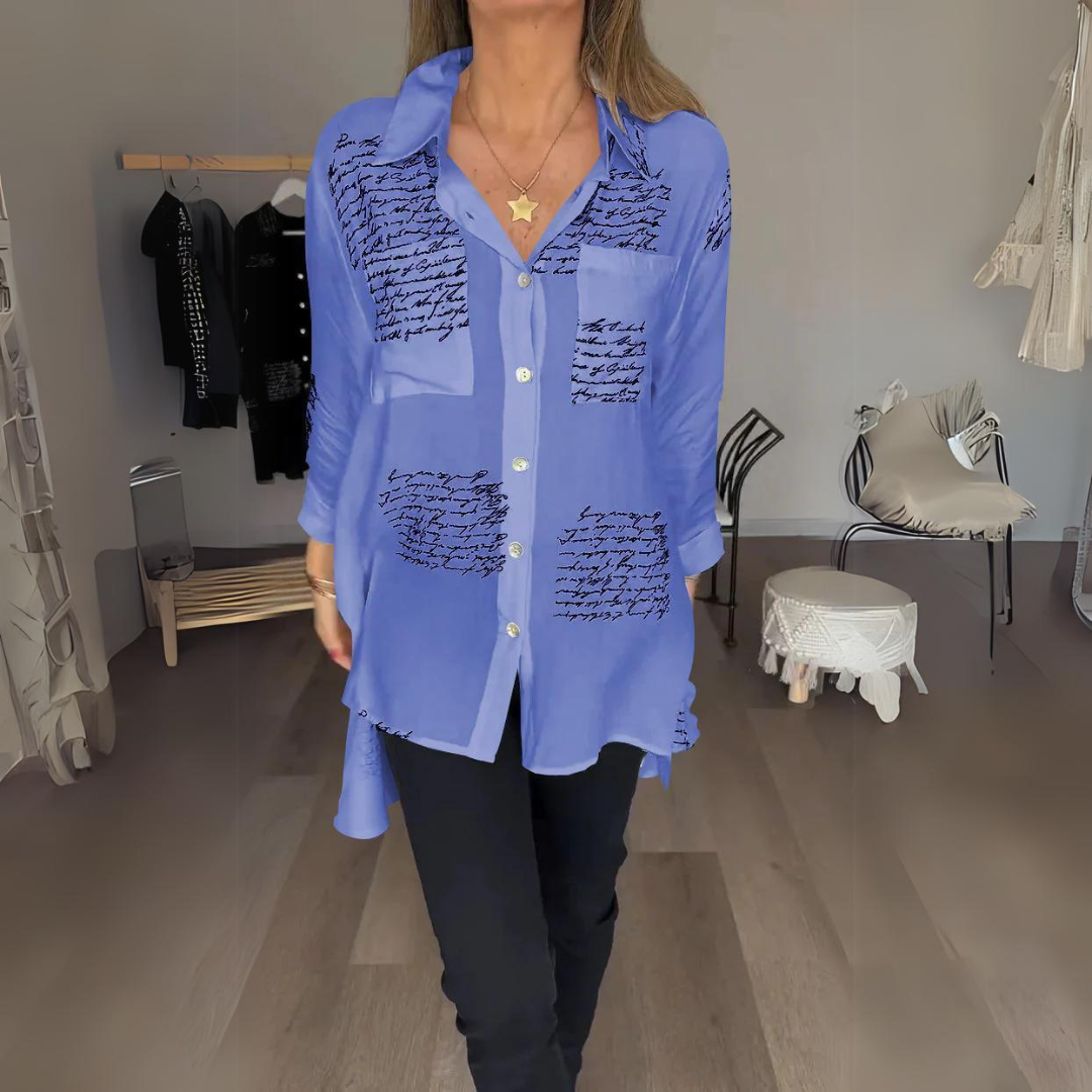 Ella | Script Detail Button-Up Blouse