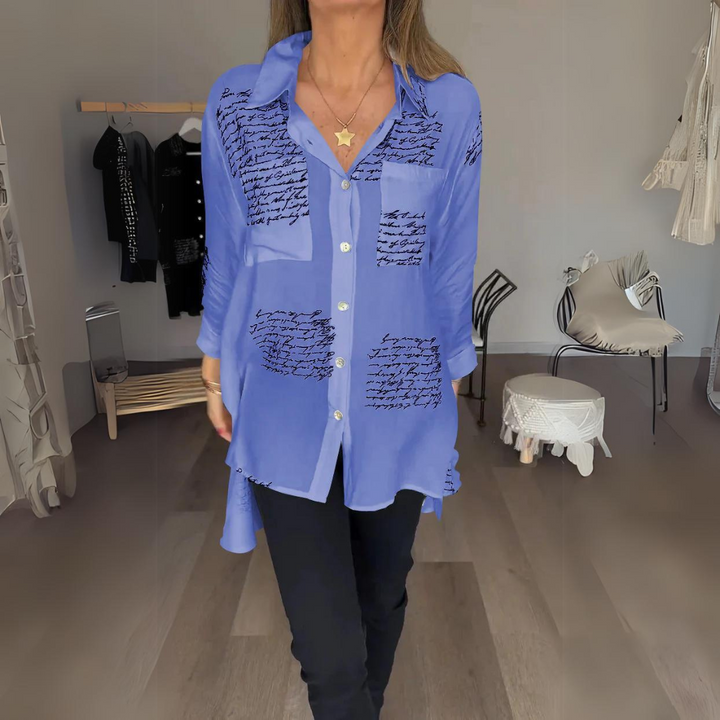 Ella | Script Detail Button-Up Blouse