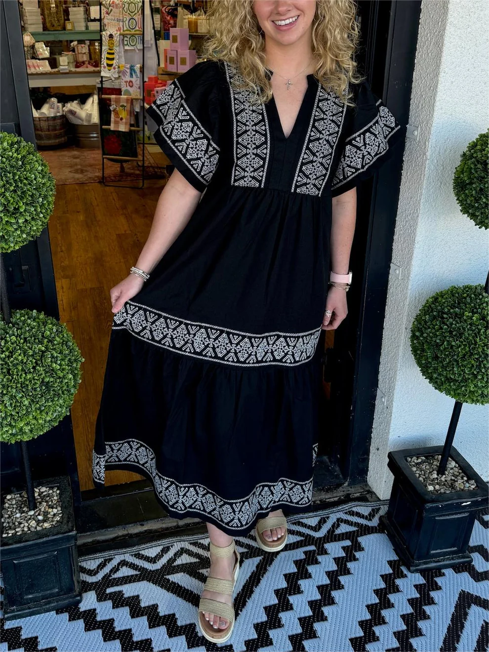Flowing boho dress with V-neck