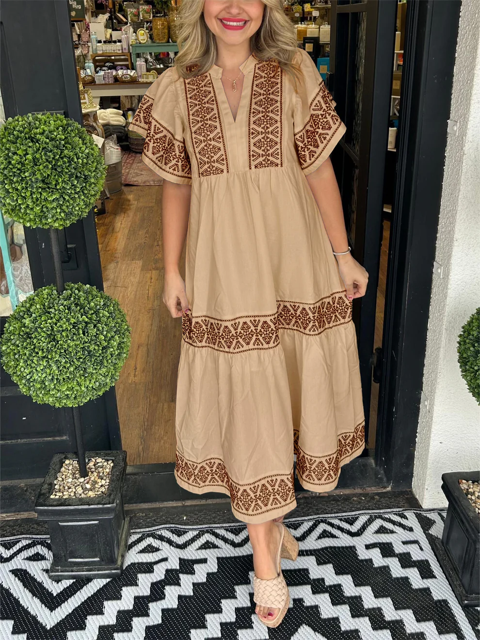 Flowing boho dress with V-neck