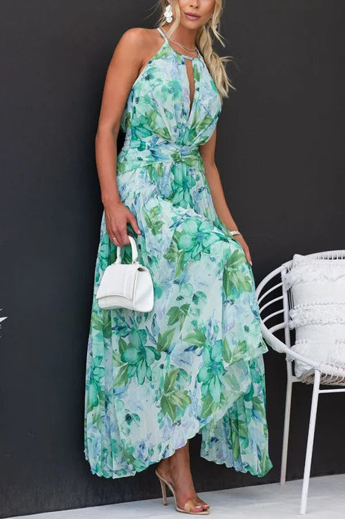 Elegant pleated floral midi dress