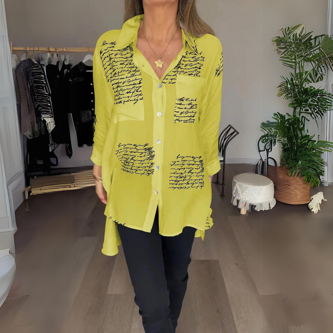 Ella | Script Detail Button-Up Blouse