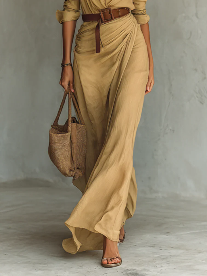 Elise | Belted Shirt Maxi Dress