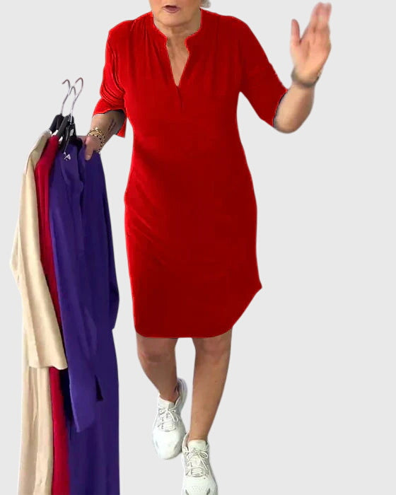 Helena | Solid V-Neck Dress