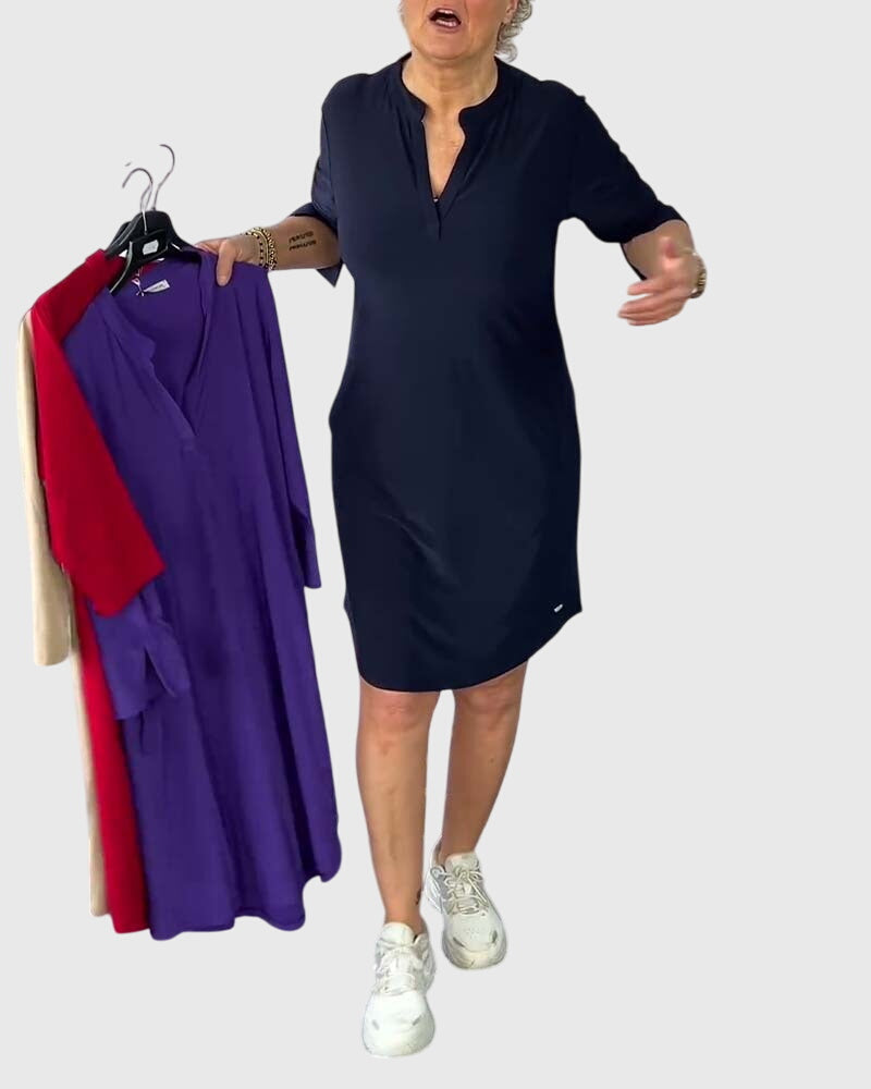 Helena | Solid V-Neck Dress
