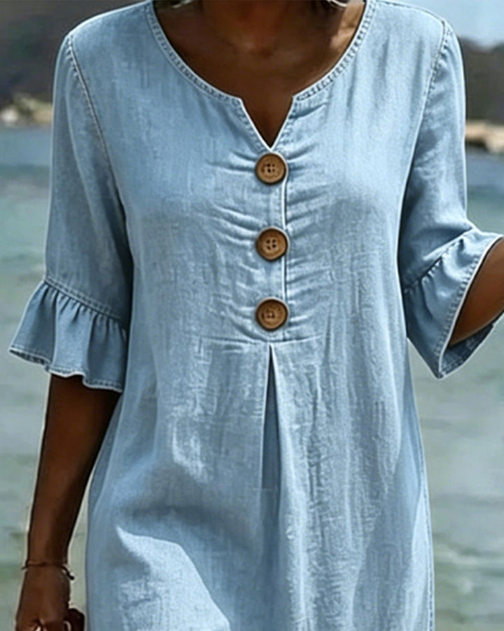 Edwina | Ruffle Sleeve Denim Dress