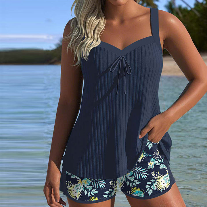Emery | Striped Tankini Set with Beach Shorts
